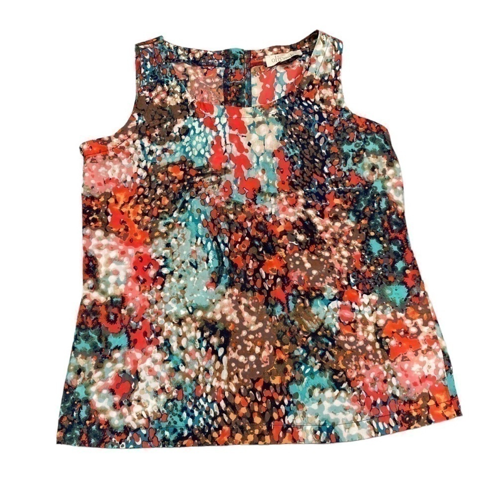 olive & Oak multi color abstract tank top with button open back